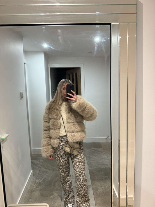 Premium beige faux fur coat