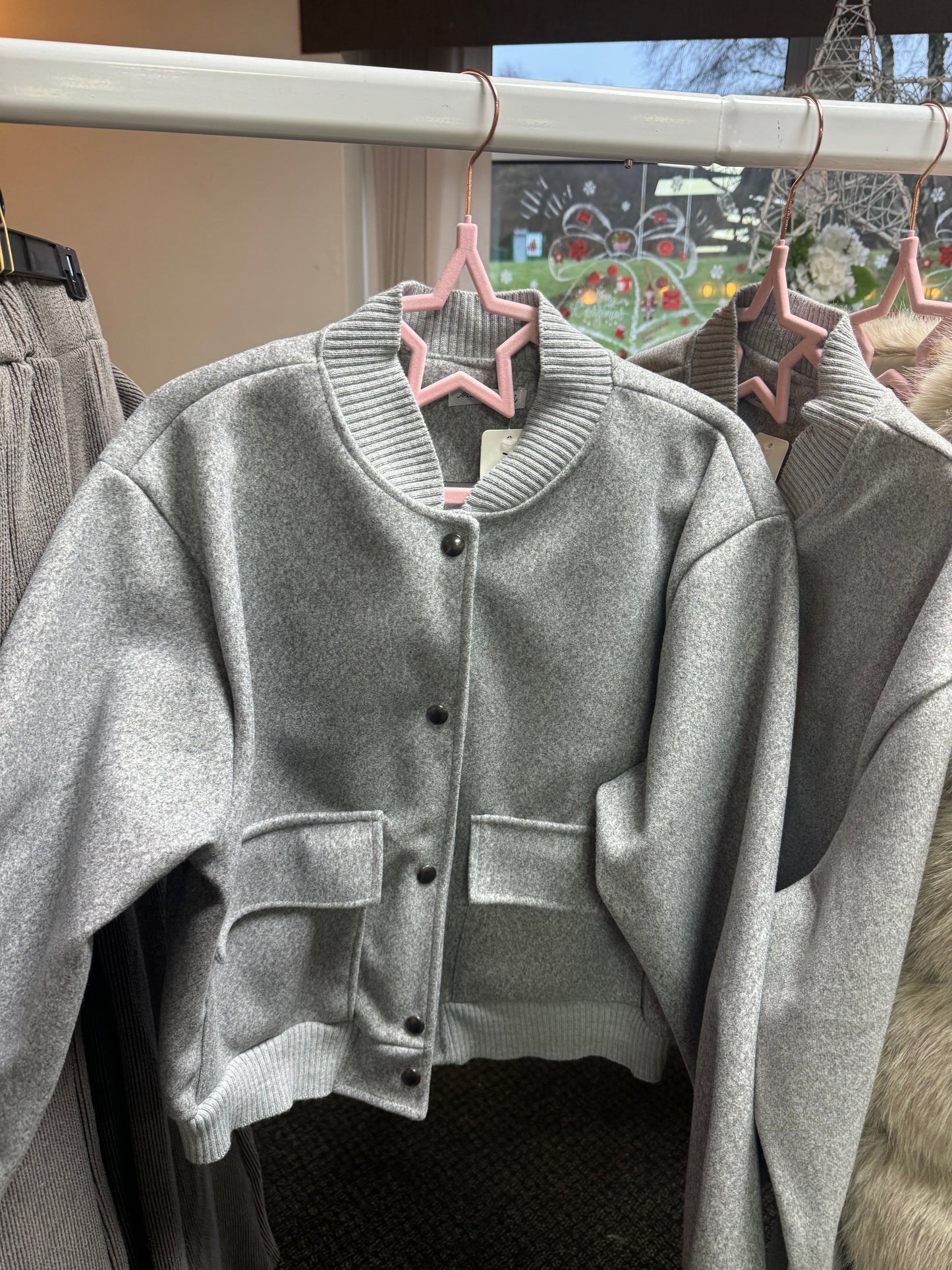 Grey bomber jacket with pockets