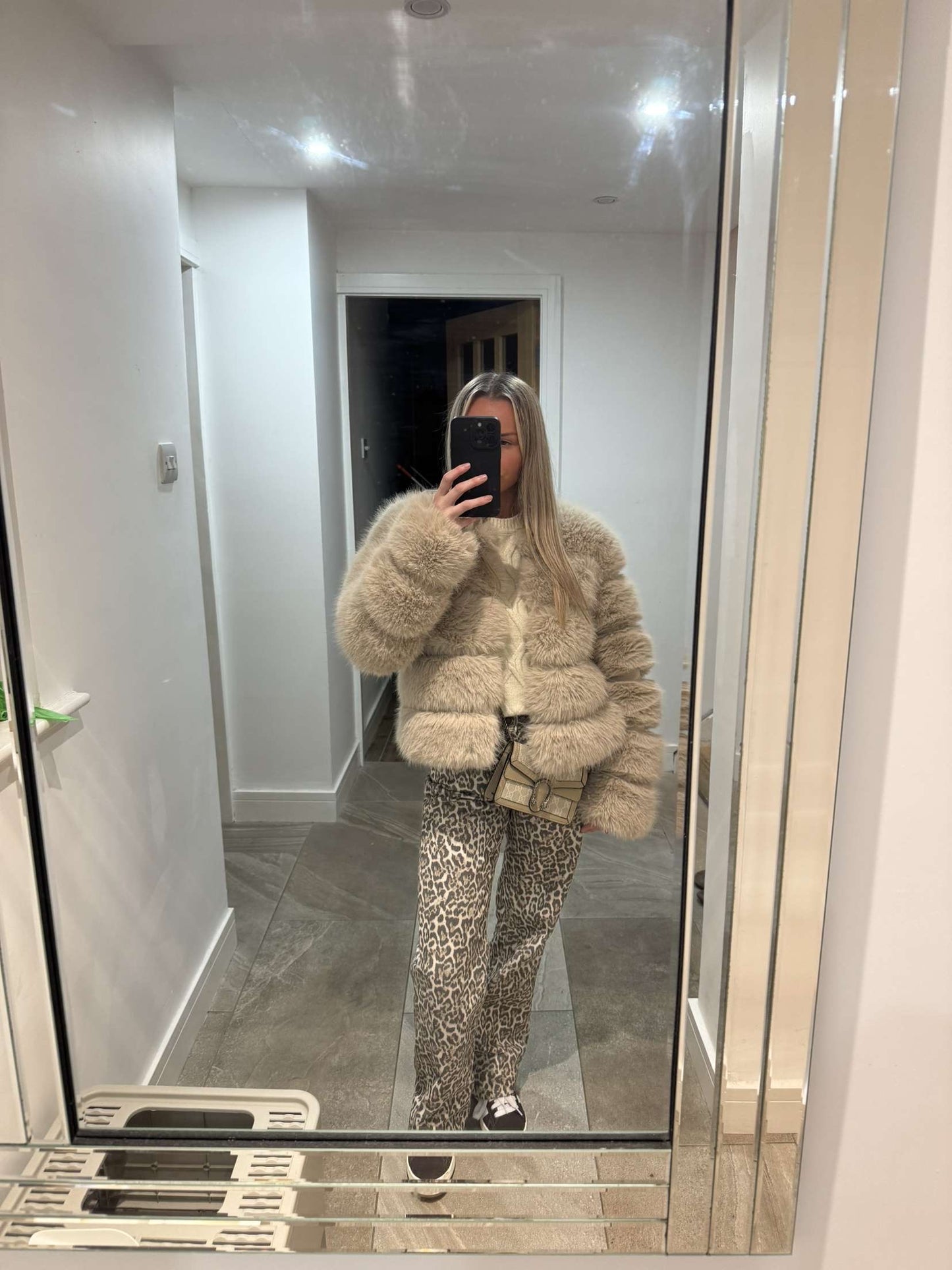 Premium beige faux fur coat